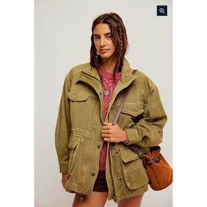 We The Free Women's XL Lightweight Cotton Blend Utility Jacket Olive Green